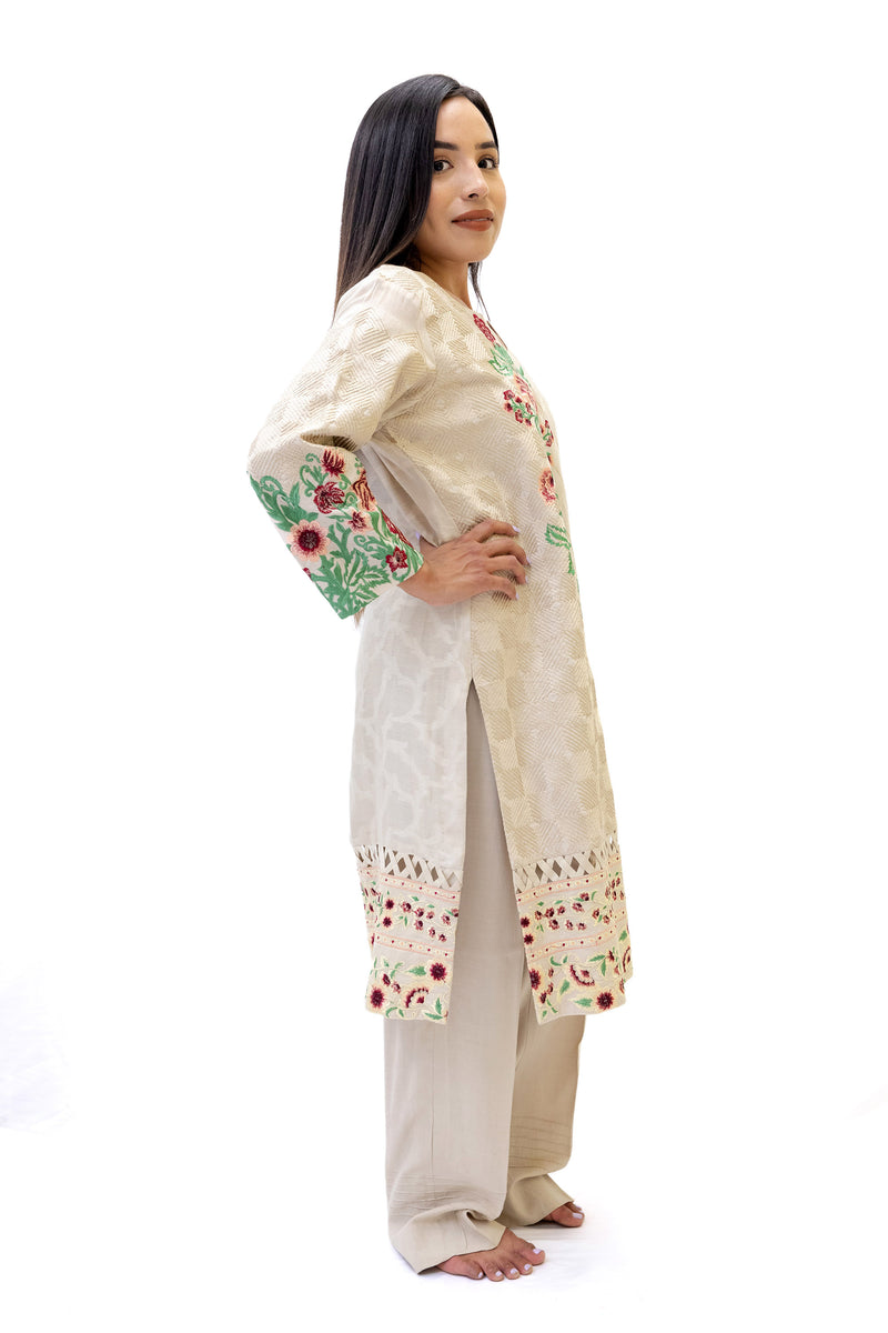 Beige Cotton Salwar Kameez - Erum Khan Suit
