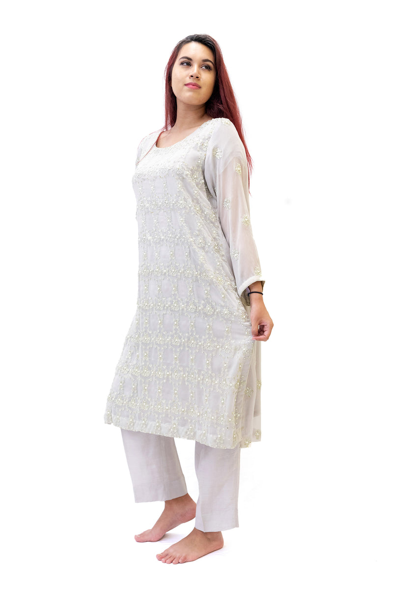 Light Grey Chiffon Salwar Kameez - Suit - South Asian Fashion