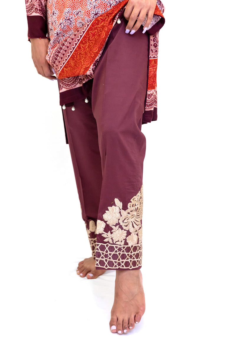 Orange Cotton Shirt & Maroon Cotton Pants - South Asian Fashion