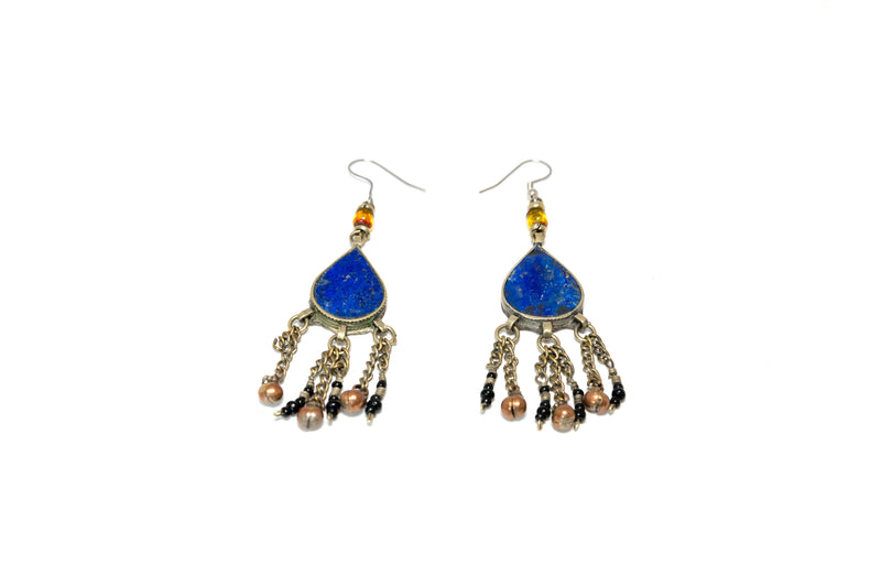 Blue Lapez Stone Drop Earrings - South Asian Jewelry & Unique Home Decor