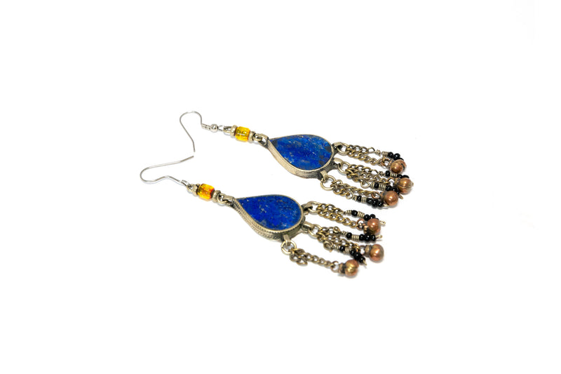 Blue Lapez Stone Drop Earrings - South Asian Jewelry & Unique Home Decor