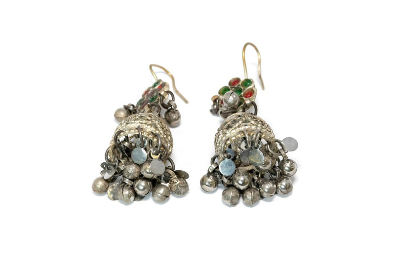 Silver Dangle Earrings - Multi Color Stones