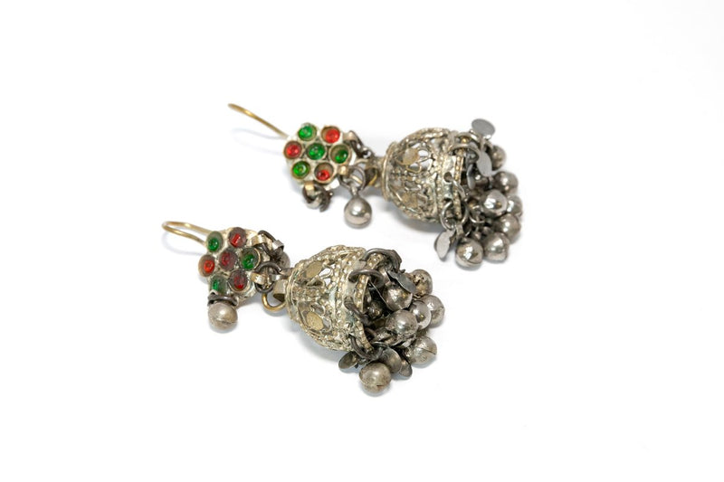 Silver Dangle Earrings - Multi Color Stones
