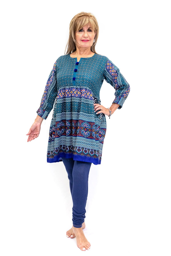 Colorful Multi-Print Cotton Kurti - Shirt - Casual South Asian Fashion