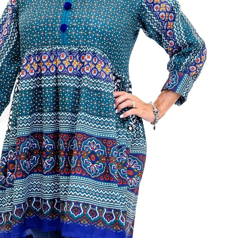 Colorful Multi-Print Cotton Kurti - Shirt - Casual South Asian Fashion