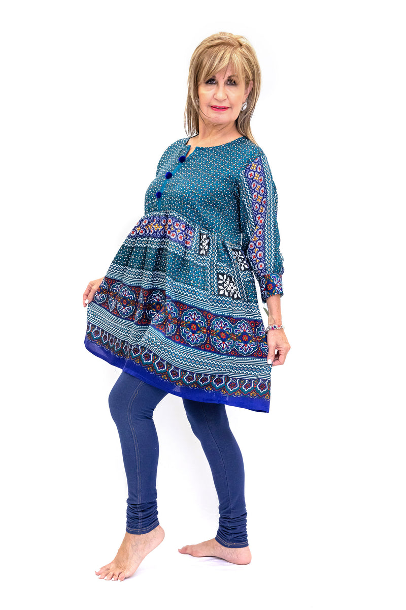Colorful Multi-Print Cotton Kurti - Shirt - Casual South Asian Fashion