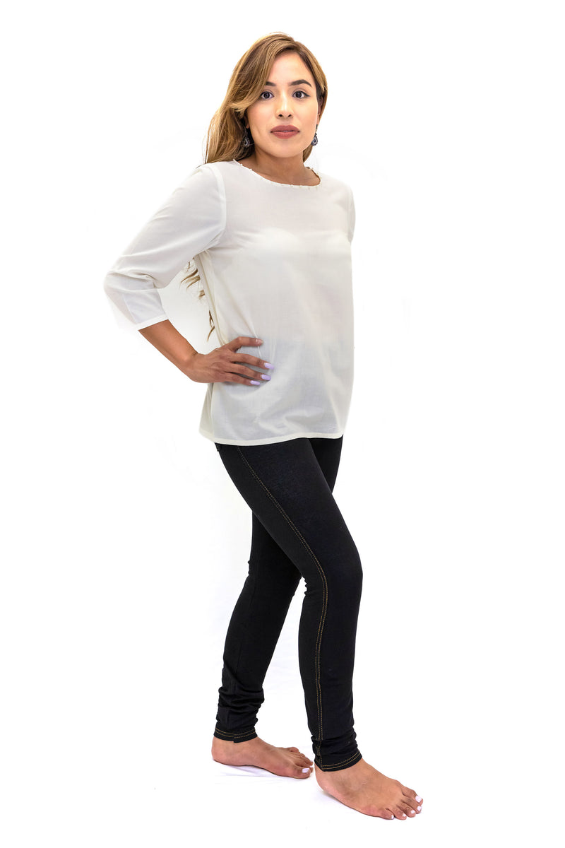 White Long Cotton Shirt & Dark Wash Jeggings - South Asian Fashion