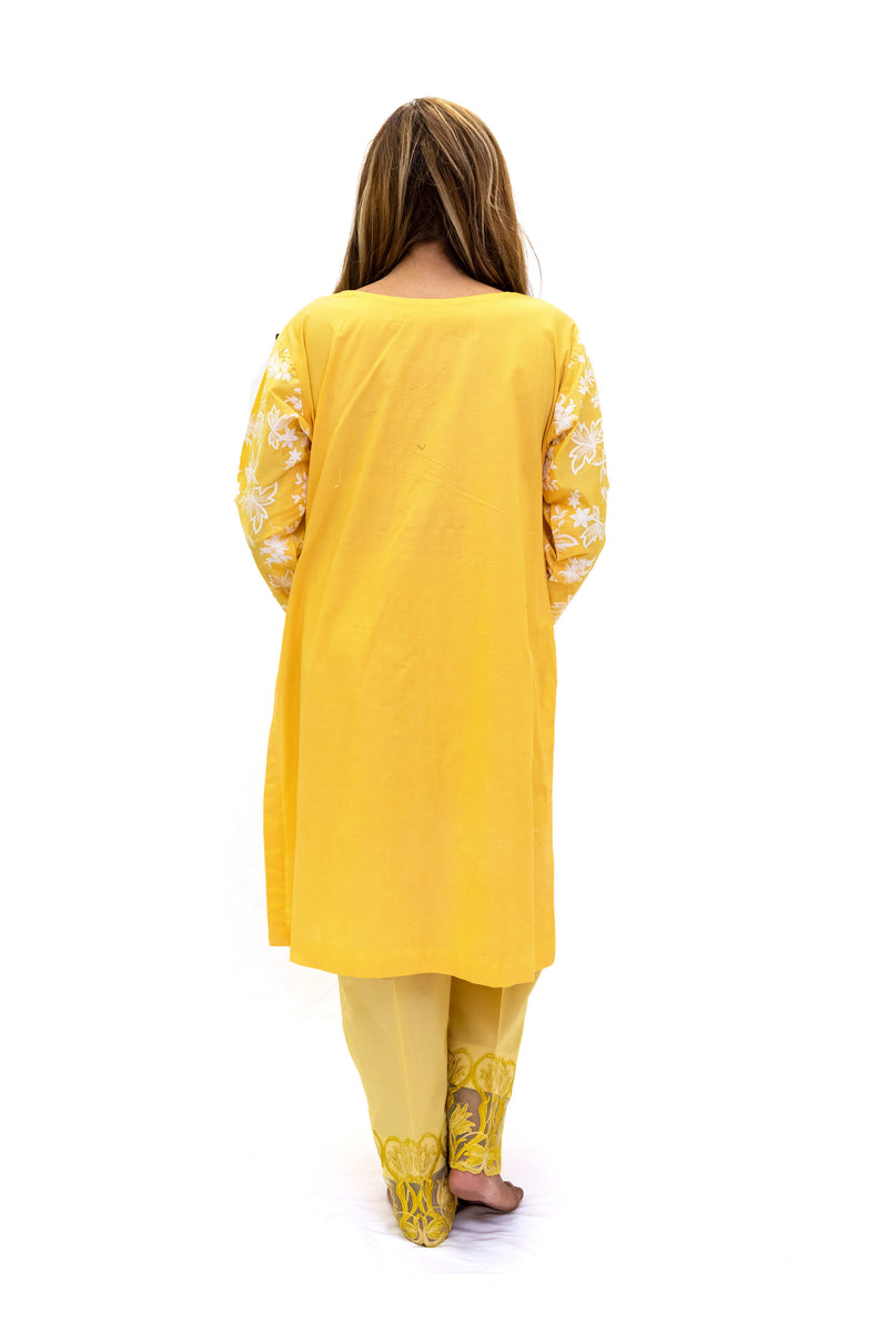 Yellow Cotton Embroidered Kurti - Women's South Asian Fashion - Ethnic Wear