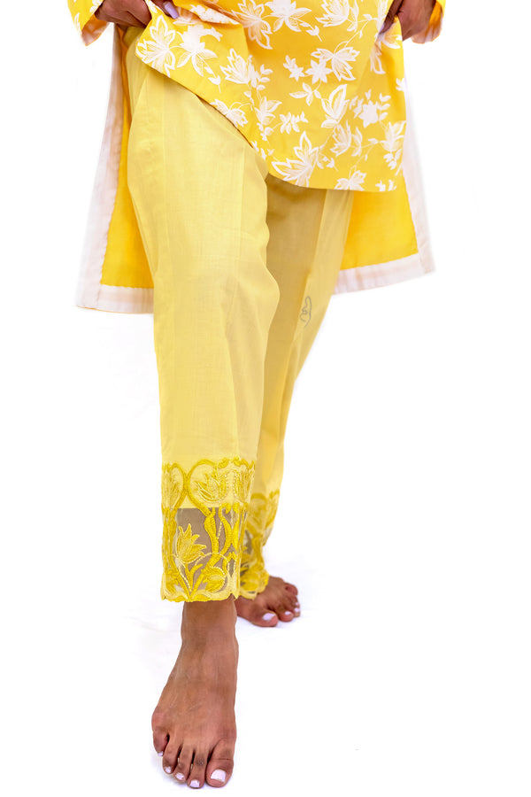 Yellow Cotton & Lace Pants - Women's South Asian Fashion