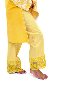 Yellow Cotton & Lace Pants - Women's South Asian Fashion