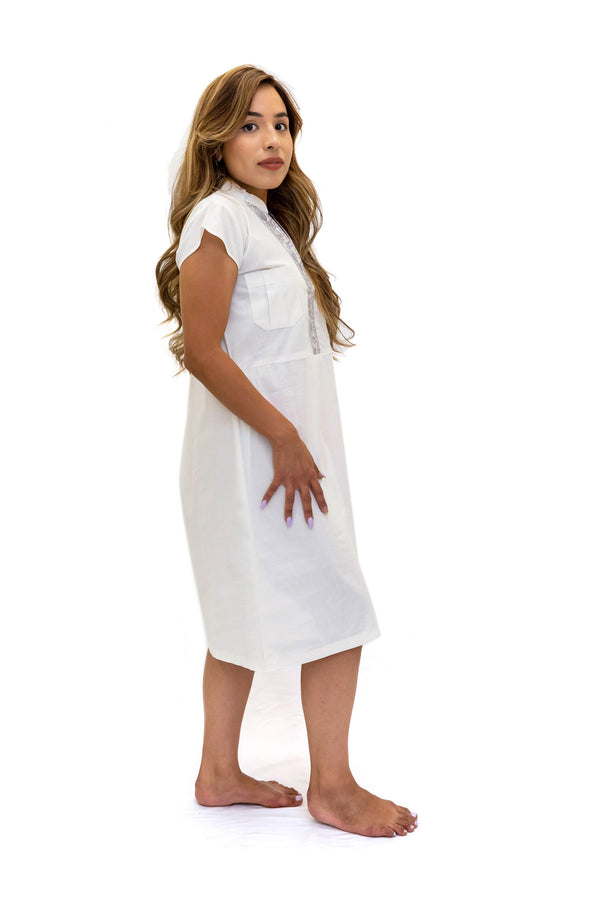 White Embroidered Cotton Dress - South Asian Fashion - Casual Wear