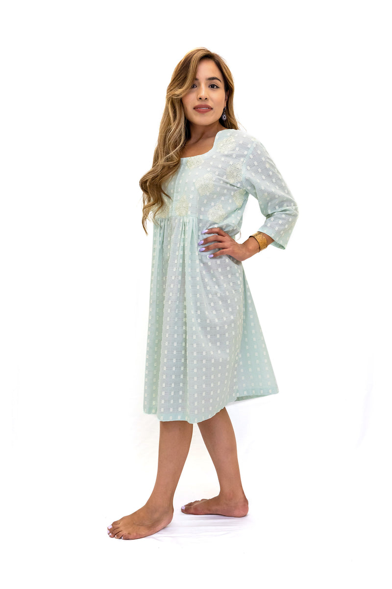 Light Blue Cotton Dress - South Asian Casual Wear