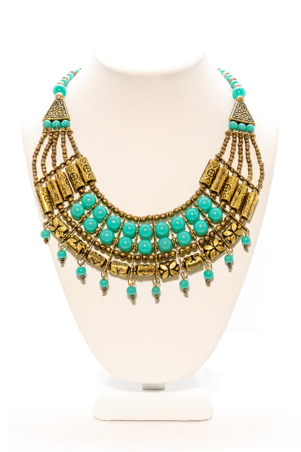Turquoise & Gold Traditional Statement Necklace - Top Quality Traditional Jewelry & Accessories