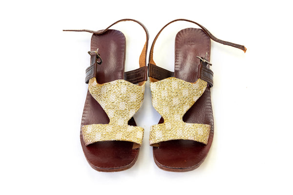 Gold Embroidered Leather Sandals - Trendz & Traditionz Boutique