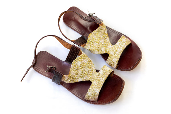 Gold Embroidered Leather Sandals - Trendz & Traditionz Boutique