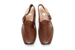 Brown Hole Leather Peshawari chappal- Sandals - Men's - South Asian Fashion & Unique Home Decor