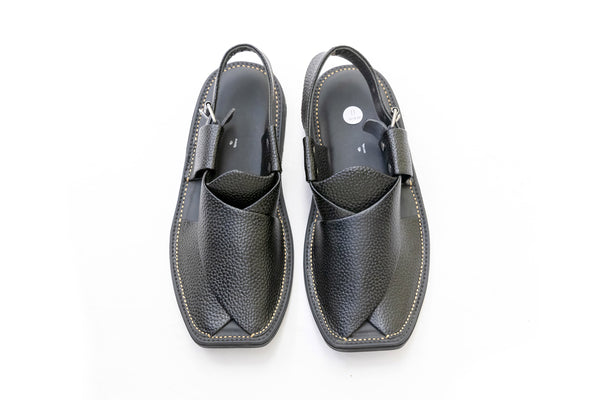 Black Aniline Leather Peshawari Chappal - Sandals - Men's - South Asian Fashion & Unique Home Decor