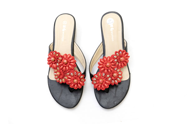 Red Floral Flip Flop - Sandals - Gul Ahmed Women's Footwear