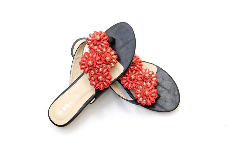 Red Floral Flip Flop - Sandals - Gul Ahmed Women's Footwear