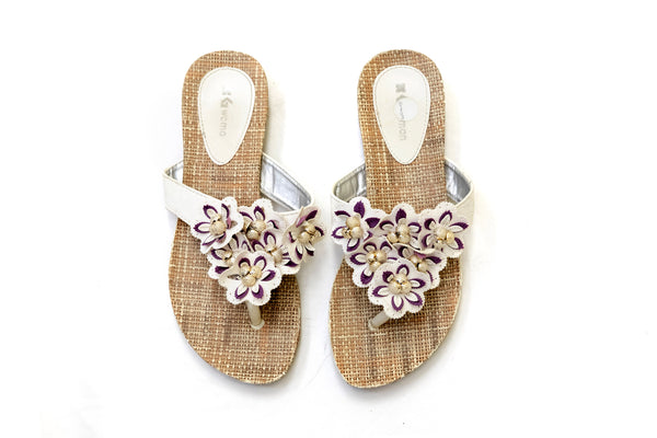 White Floral Flip Flop - Sandals - Women's - South Asian Fashion & Unique Home Decor