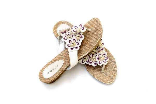 White Floral Flip Flop - Sandals - Women's - South Asian Fashion & Unique Home Decor