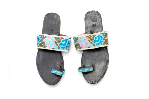 Black Floral Chappal - Sandals - Women's - South Asian Fashion & Unique Home Decor