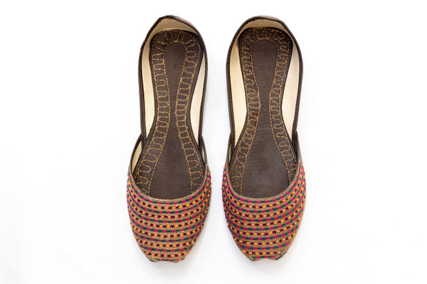 Brown Embroidered Jutti Khussa - Shoes - Women's - South Asian Fashion