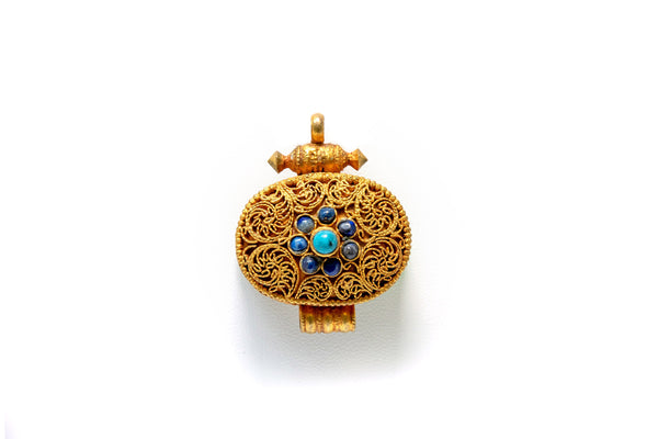 Gold Pendant With Blue Center Stones - South Asian Ethnic Jewelry