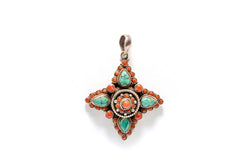 Silver Pendant with Turquoise and Orange Stones - South Asian Fashion & Unique Home Decor