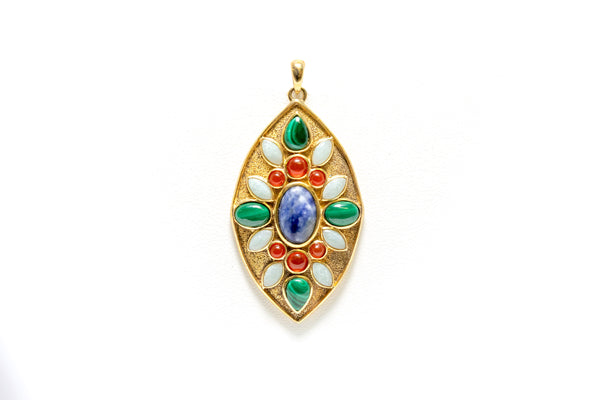 Gold Plated Pendant with Beautiful Colored Gems - South Asian Fashion & Unique Home Decor