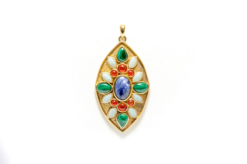 Gold Plated Pendant with Beautiful Colored Gems - South Asian Fashion & Unique Home Decor