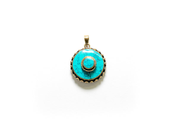 Hand Crafted Round Turquoise Pendant - South Asian Jewelry