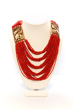 Orange Beaded Statement Necklace - South Asian Jewelry