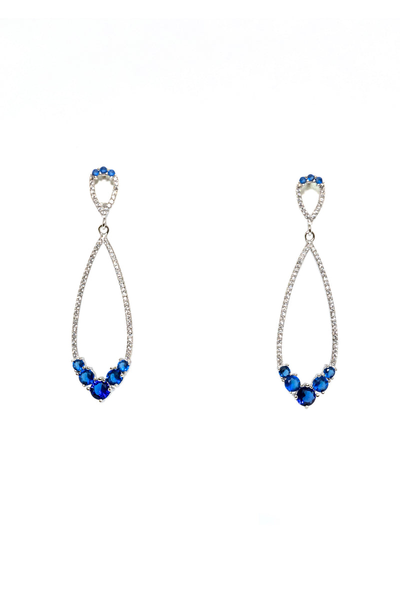 Silver Dangle Earrings with Sapphire Stones - South Asian Jewelry