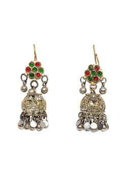Silver Dangle Earrings - Multi Color Stones - South Asian Jewelry