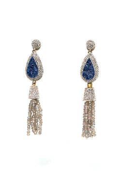 Turkish Silver Blue Gemstone Dangle Earrings - South Asian Jewelry