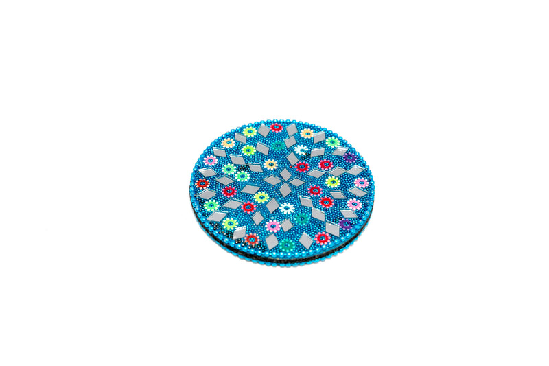 Miniature Blue Beaded Mirror-Handmade Accessories  & Unique Home Decor