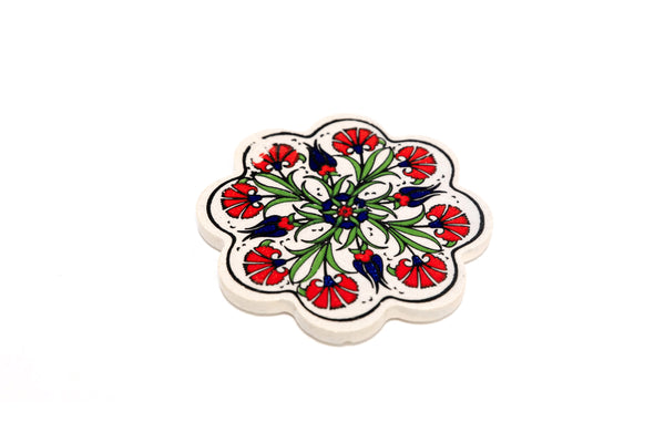 Red Floral Hand-painted Coaster - Unique South Asian Home Decor