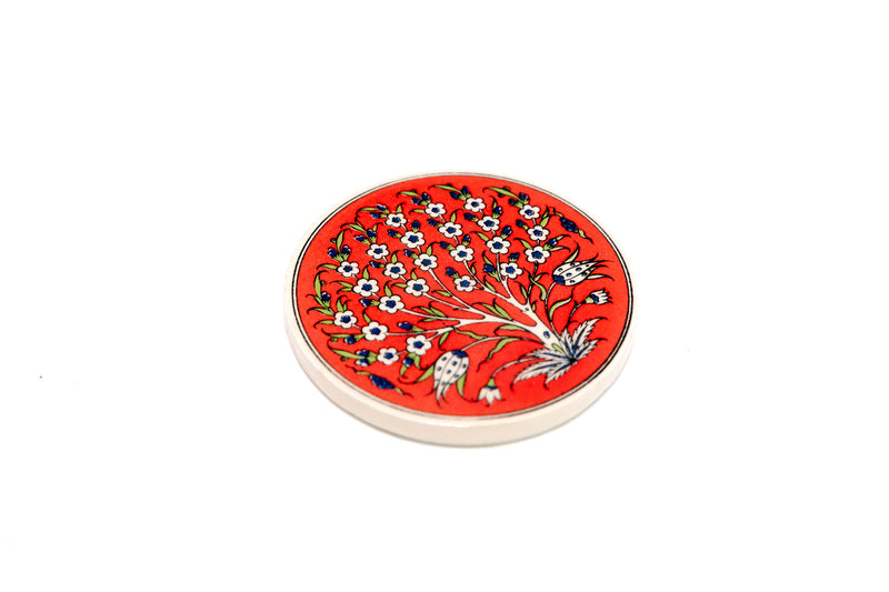 Red Floral Ceramic Coaster - Unique South Asian Home Decor