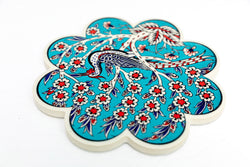 Turquoise Turkish Ceramic Coaster - Unique South Asian Home Decor
