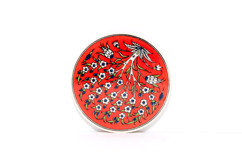 Red Floral Ceramic Coaster - Unique South Asian Home Decor