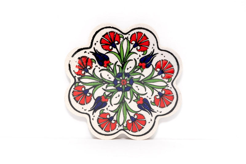 Red Floral Hand-painted Coaster - Unique South Asian Home Decor