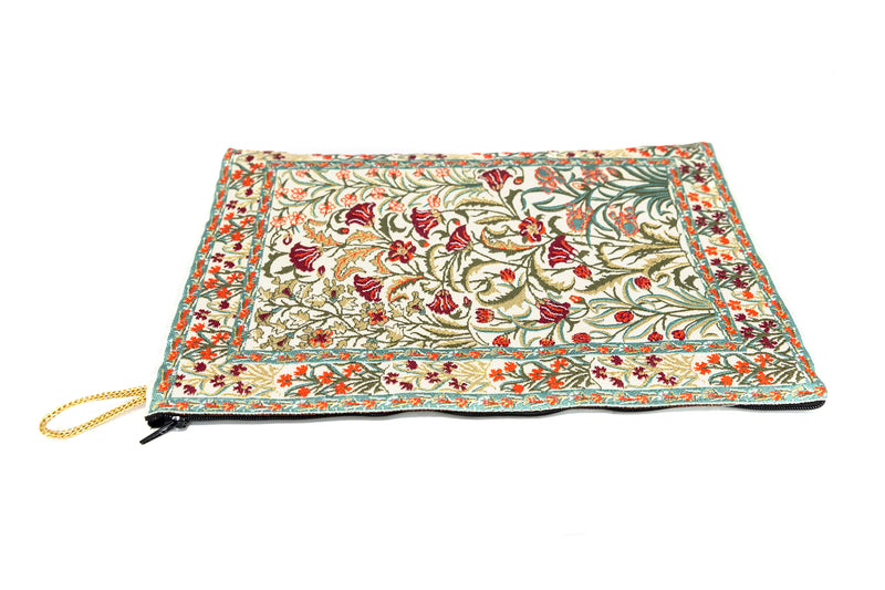 Beige Cotton Silk Embroidered Pouch - Bag - South Asian Accessories