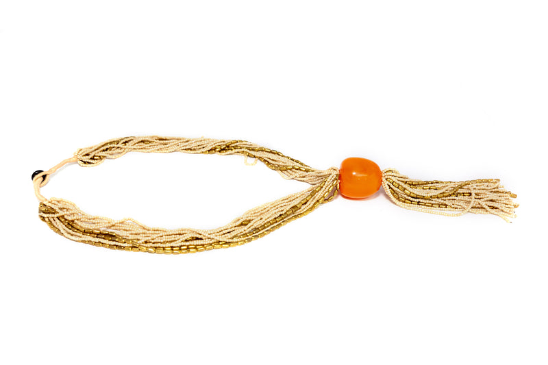 Cream and Orange Beaded Necklace - South Asian Fashion & Unique Home Decor