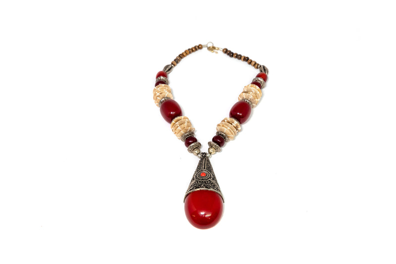 Large Red Stone and Metal Necklace - South Asian Fashion & Unique Home Decor
