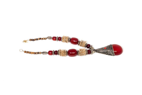 Large Red Stone and Metal Necklace - South Asian Fashion & Unique Home Decor