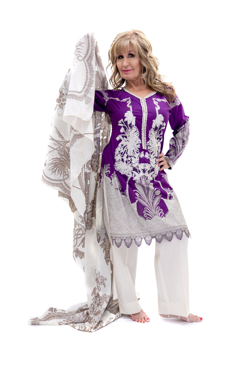 Purple Cotton Salwar Kameez - Sana Safinaz Suit - South Asian Fashion