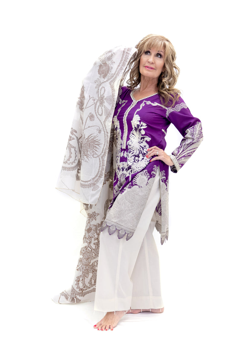 Purple Cotton Salwar Kameez - Sana Safinaz Suit - South Asian Fashion