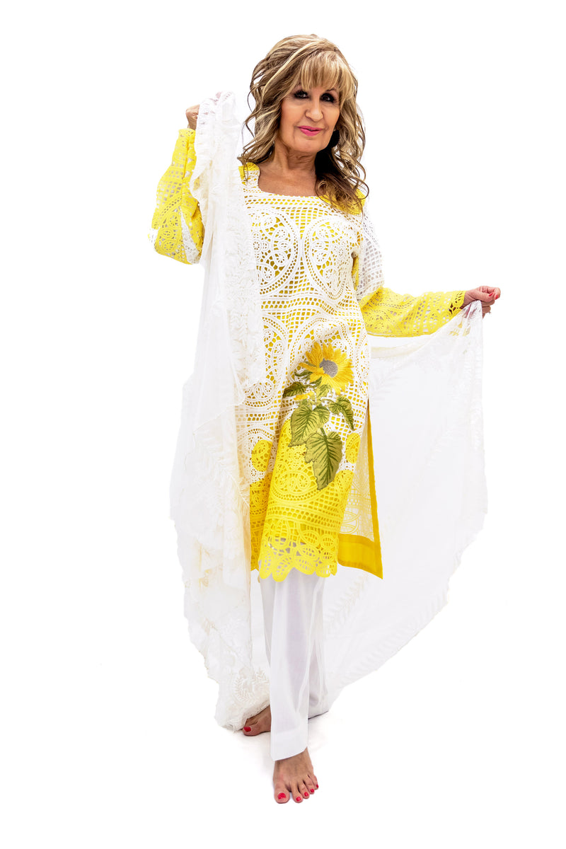 Yellow & White Cotton Salwar Kameez - Suit - South Asian Fashion