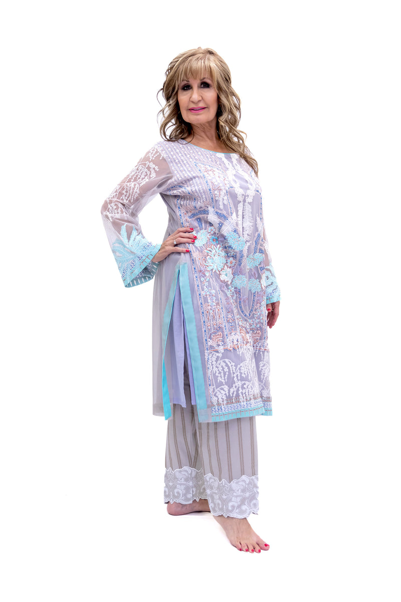 Lilac Purple Organza Salwar Kameez - Suit - South Asian Fashion